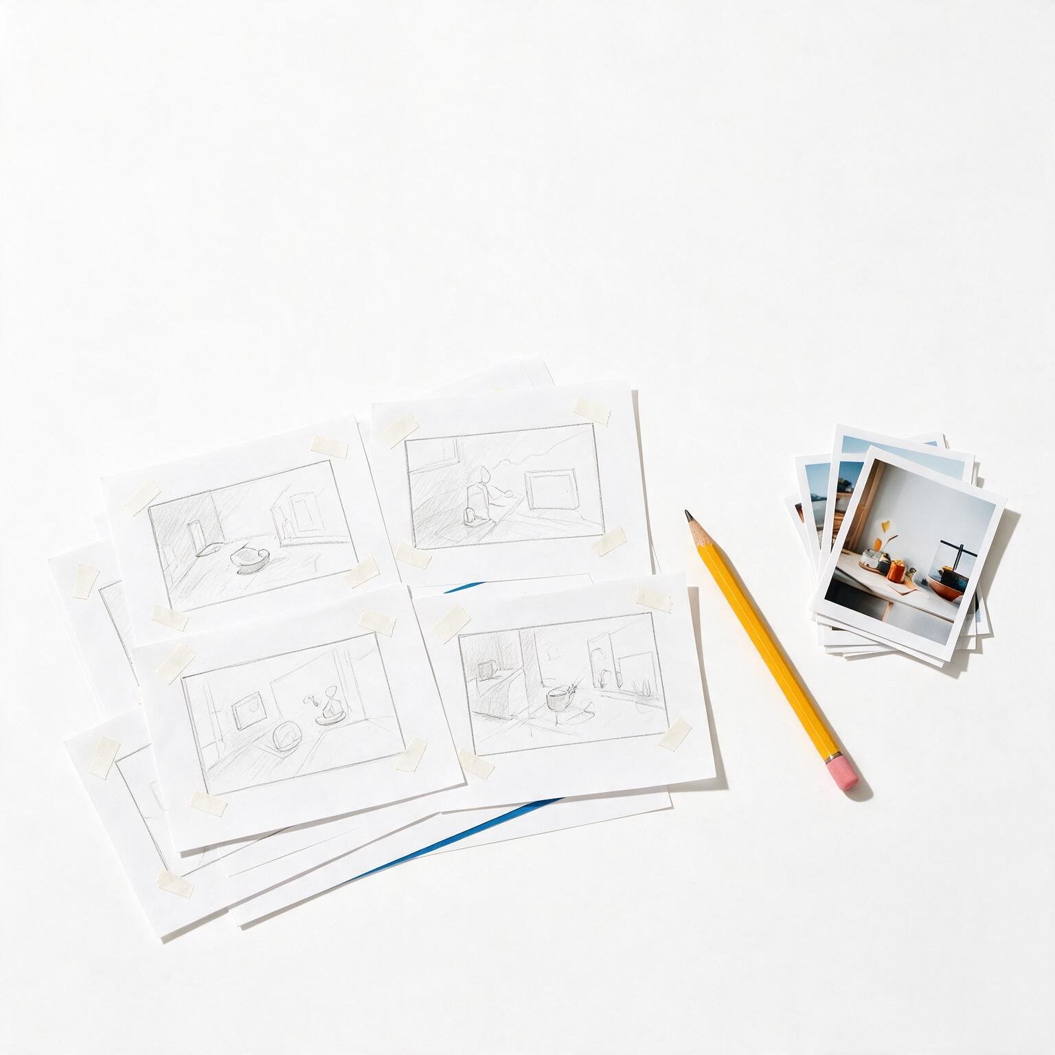 Storyboard y referencias visuales preparados antes de una producción audiovisual